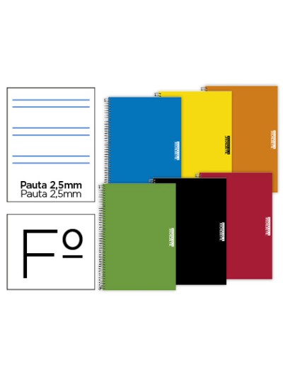 Cuaderno espiral papercop folio tapa extradura 80 hojas pauta 5 2,5 mm con margen 70 gr colores surtidos