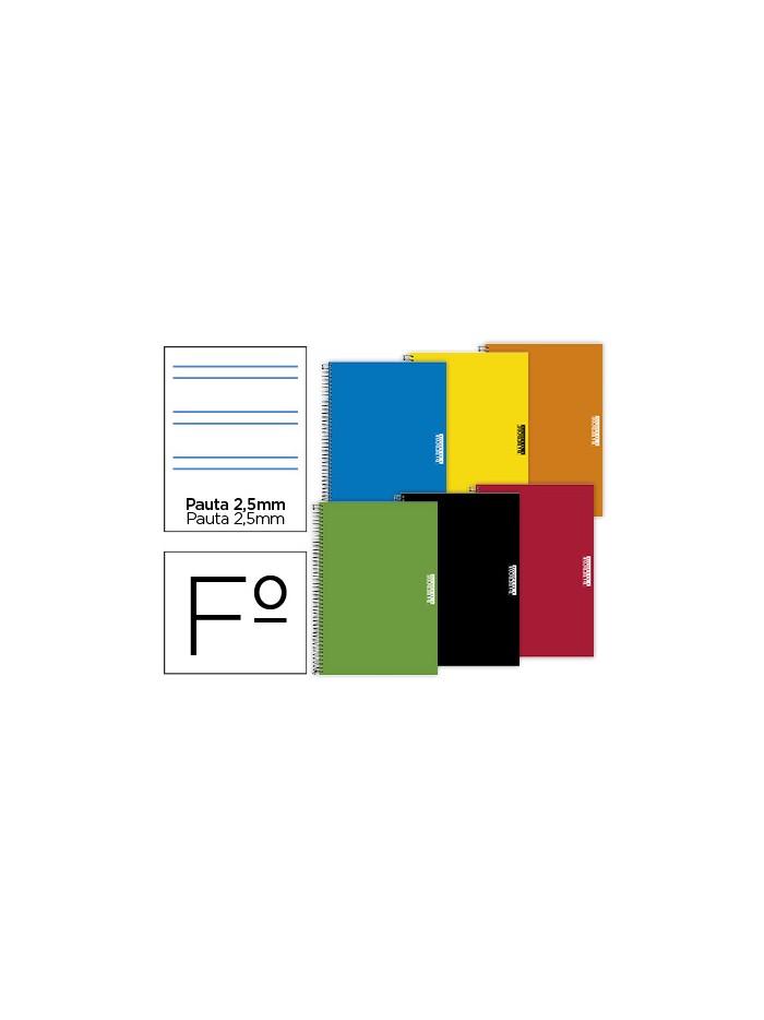 Cuaderno espiral papercop folio tapa extradura 80 hojas pauta 5 2,5 mm con margen 70 gr colores surtidos Cuaderno espiral papercop folio tapa extradura 80 hojas pauta 5 2,5 mm con margen 70 gr colores surtidos