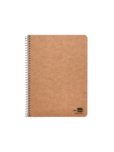 Cuaderno espiral liderpapel cuarto ecouse tapa cartulina kraft 80h papel reciclado 80 grcuadro 4mm