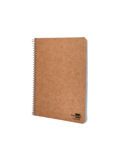 Cuaderno espiral liderpapel cuarto ecouse tapa cartulina kraft 80h papel reciclado 80 grcuadro 4mm
