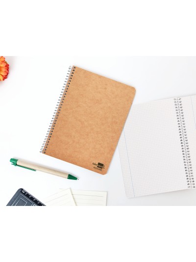 Cuaderno espiral liderpapel cuarto ecouse tapa cartulina kraft 80h papel reciclado 80 grcuadro 4mm