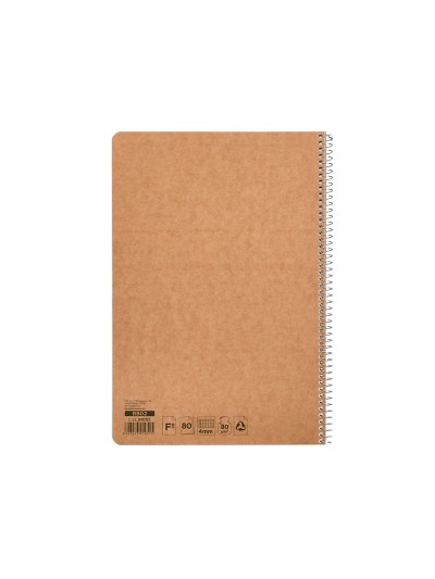 Cuaderno espiral liderpapel din a4 ecouse tapa cartulina kraft 80h papel reciclado 80 gr cuadro 4 mm con margen