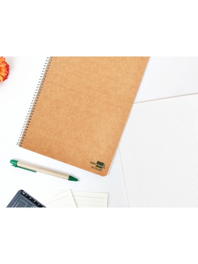 Cuaderno espiral liderpapel din a4 ecouse tapa cartulina kraft 80h papel reciclado 80 gr cuadro 4 mm con margen