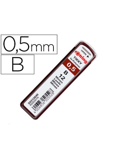 Minas rotring grafito 0,5 mm b estuche de 12 minas