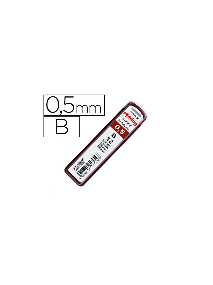 Minas rotring grafito 0,5 mm b estuche de 12 minas Minas rotring grafito 0,5 mm b estuche de 12 minas