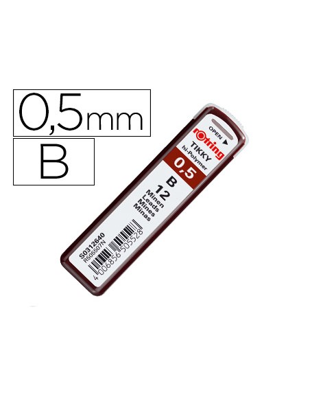 Minas rotring grafito 0,5 mm b estuche de 12 minas