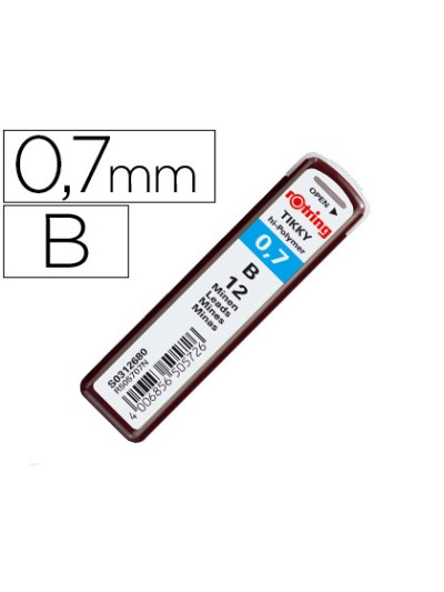 Minas rotring grafito 0,7 mm b estuche de 12 minas