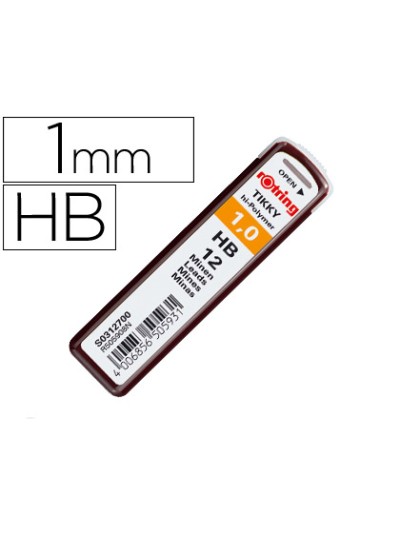 Minas rotring grafito 1 mm hb estuche de 12 minas