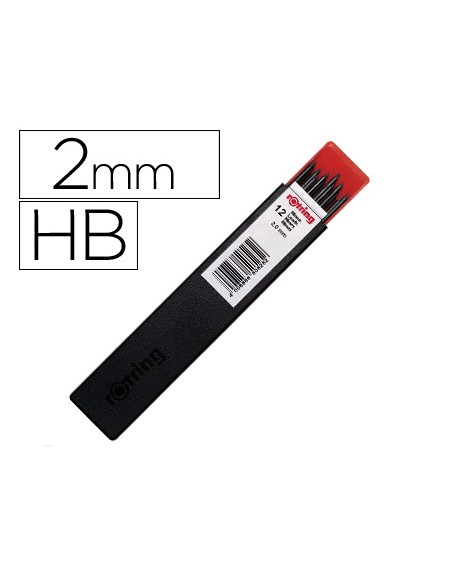 Minas rotring grafito 2 mm hb estuche de 12 minas