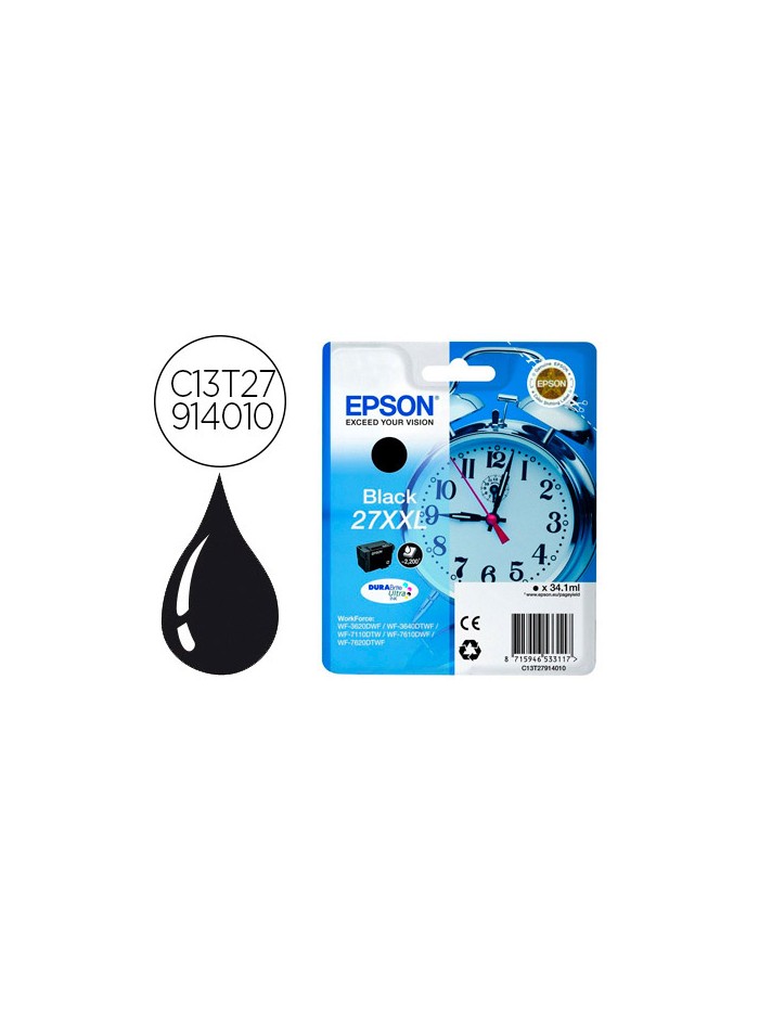 Ink-jet epson 27xxl wf3620 / 3640 / 7110 / 7610 / 7620 negro 2.200 pag Ink-jet epson 27xxl wf3620 / 3640 / 7110 / 7610 / 7620 negro 2.200 pag