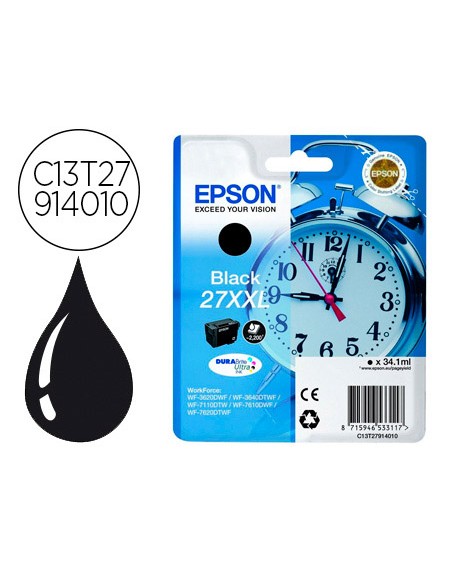 Ink-jet epson 27xxl wf3620 / 3640 / 7110 / 7610 / 7620 negro 2.200 pag