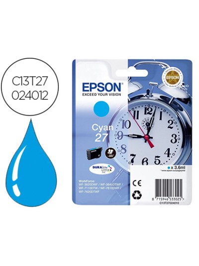 Ink-jet epson 27 wf3620 / 7110 / 7610 / 7620 cyan 300 pag
