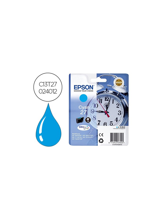 Ink-jet epson 27 wf3620 / 7110 / 7610 / 7620 cyan 300 pag Ink-jet epson 27 wf3620 / 7110 / 7610 / 7620 cyan 300 pag
