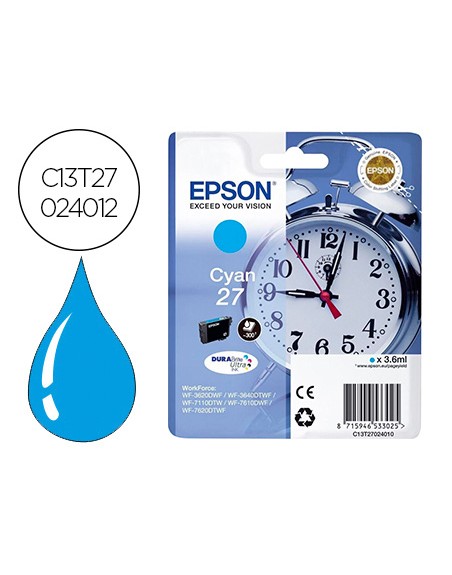 Ink-jet epson 27 wf3620 / 7110 / 7610 / 7620 cyan 300 pag