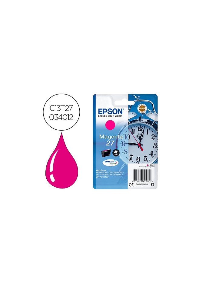 Ink-jet epson 27 wf-3620 / 711 0/ 7610 / 7620 magenta 300 pag Ink-jet epson 27 wf-3620 / 711 0/ 7610 / 7620 magenta 300 pag
