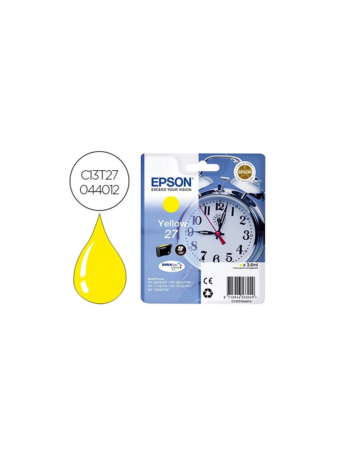 Ink-jet epson 27 wf-3620 / 711 0 / 7610 / 7620 amarillo 2.200 pag Ink-jet epson 27 wf-3620 / 711 0 / 7610 / 7620 amarillo 2.200 pag