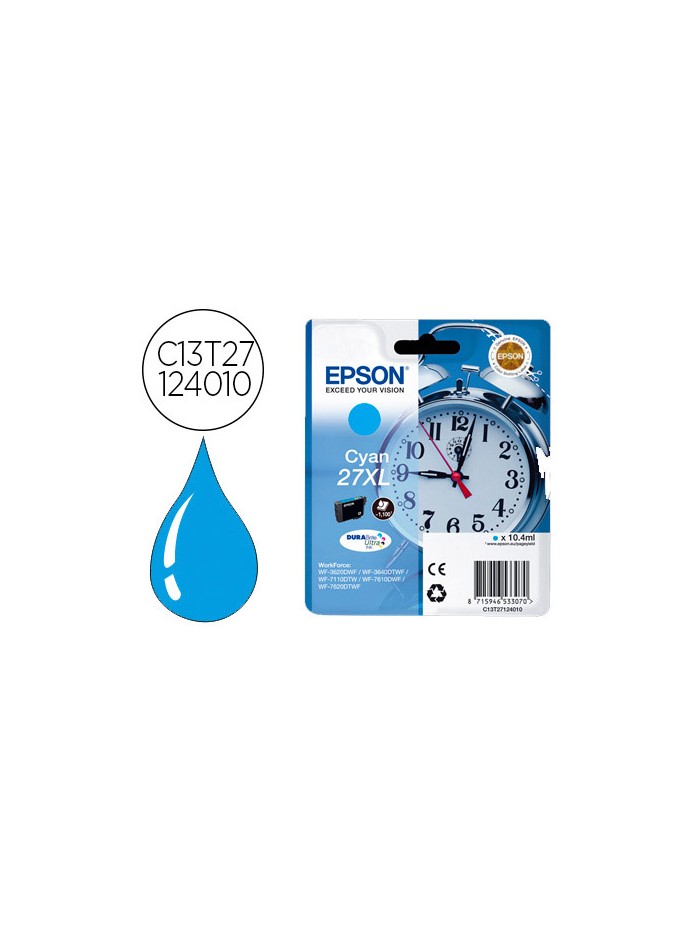 Ink-jet epson 27xl wf3620 / 7110 / 7610 / 7620 cyan 1.100 pag Ink-jet epson 27xl wf3620 / 7110 / 7610 / 7620 cyan 1.100 pag