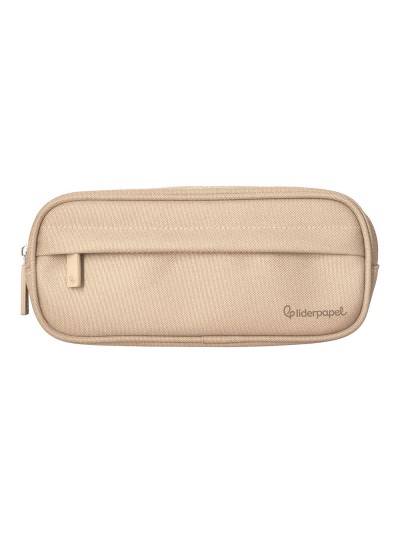 Estuche portatodo liderpapel classic ovalado 2 cremalleras con bolsillo delantero 210x90mm crema
