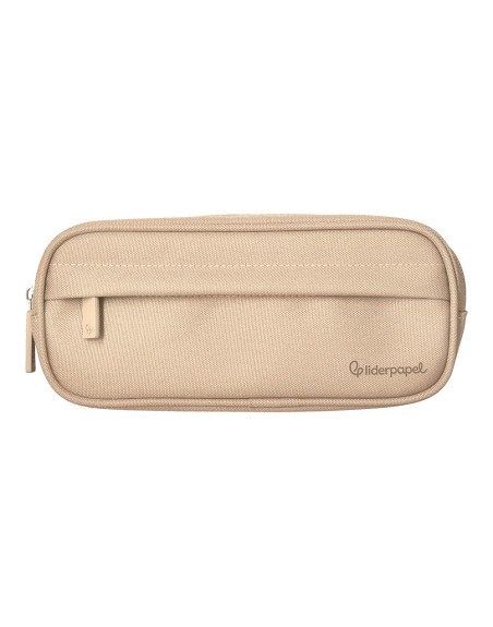 Estuche portatodo liderpapel classic ovalado 2 cremalleras con bolsillo delantero 210x90mm crema
