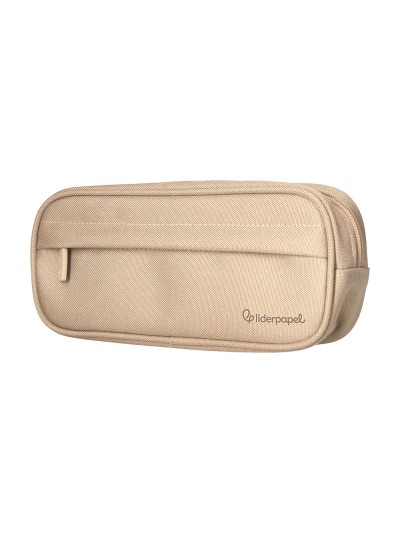 Estuche portatodo liderpapel classic ovalado 2 cremalleras con bolsillo delantero 210x90mm crema