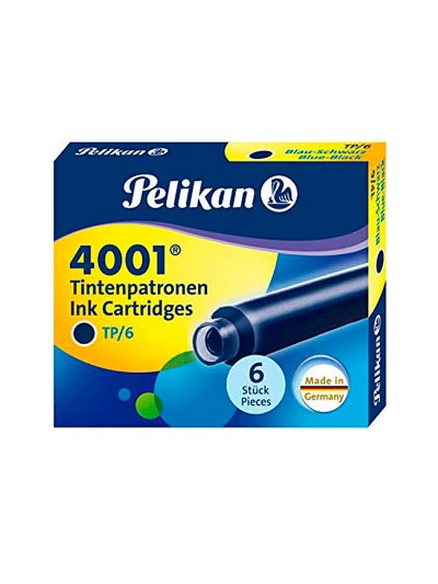Tinta estilografica pelikan tp6 azul/negro caja de 6 cartuchos