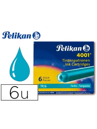 Tinta estilografica pelikan tp6 turquesa caja de 6 cartuchos