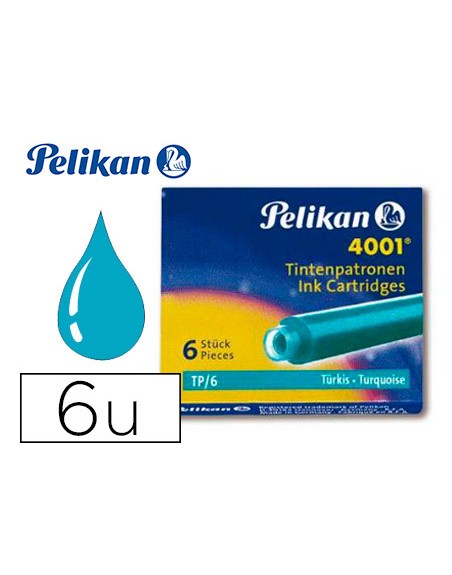 Tinta estilografica pelikan tp6 turquesa caja de 6 cartuchos