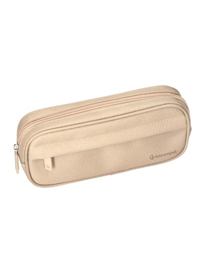Estuche portatodo liderpapel classic ovalado 2 cremalleras con bolsillo delantero 210x90mm crema