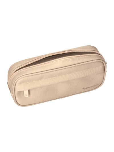 Estuche portatodo liderpapel classic ovalado 2 cremalleras con bolsillo delantero 210x90mm crema