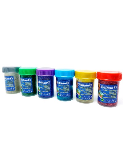 Tempera pelikan glitter 20 ml 942/20s caja 6 colores surtidos + pincel