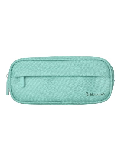 Estuche portatodo liderpapel classic ovalado 2 cremalleras con bolsillo delantero 210x90mm verde manzana