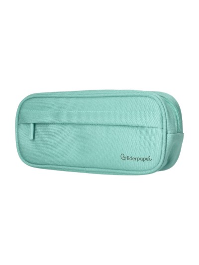 Estuche portatodo liderpapel classic ovalado 2 cremalleras con bolsillo delantero 210x90mm verde manzana