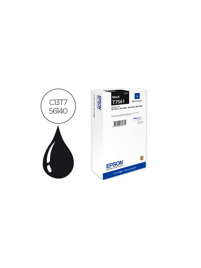 Ink-jet epson t7561 negro l wf-8010dw / 8090d3twc / 8510dwf / 8590dwf capacidad 2500 pag Ink-jet epson t7561 negro l wf-8010dw / 8090d3twc / 8510dwf / 8590dwf capacidad 2500 pag