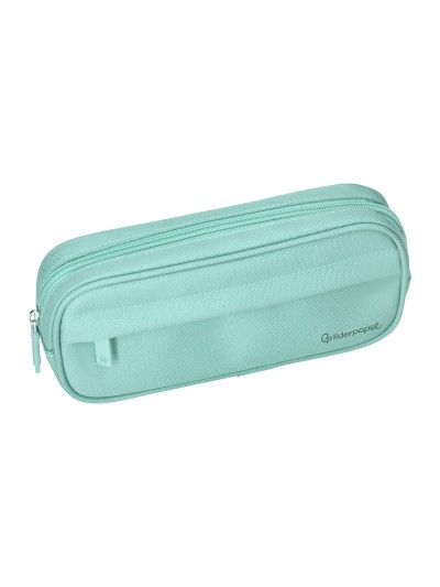 Estuche portatodo liderpapel classic ovalado 2 cremalleras con bolsillo delantero 210x90mm verde manzana
