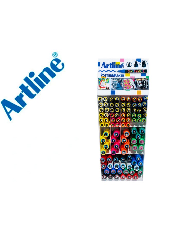 Expositor artline poster marker 96 unidades colores surtidos 51 uds 2 mm / 33 uds 6 mm / 12 uds 12 mm Expositor artline poster marker 96 unidades colores surtidos 51 uds 2 mm / 33 uds 6 mm / 12 uds 12 mm
