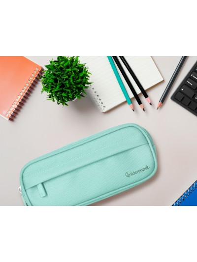 Estuche portatodo liderpapel classic ovalado 2 cremalleras con bolsillo delantero 210x90mm verde manzana