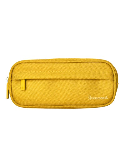 Estuche portatodo liderpapel classic ovalado 2 cremalleras con bolsillo delantero 210x90mm amarillo