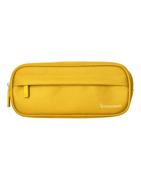 Estuche portatodo liderpapel classic ovalado 2 cremalleras con bolsillo delantero 210x90mm amarillo