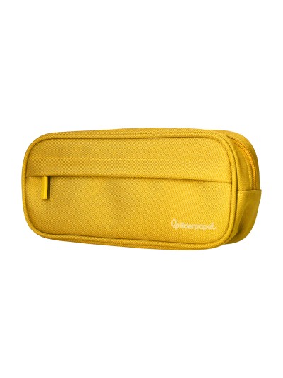 Estuche portatodo liderpapel classic ovalado 2 cremalleras con bolsillo delantero 210x90mm amarillo