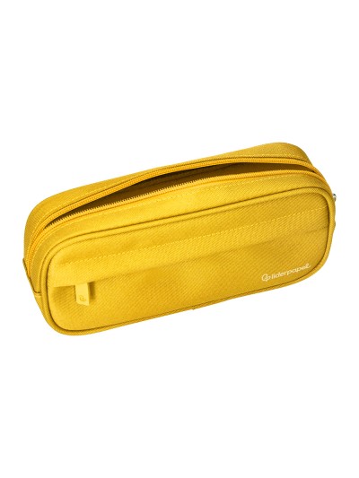 Estuche portatodo liderpapel classic ovalado 2 cremalleras con bolsillo delantero 210x90mm amarillo