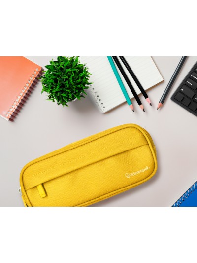 Estuche portatodo liderpapel classic ovalado 2 cremalleras con bolsillo delantero 210x90mm amarillo