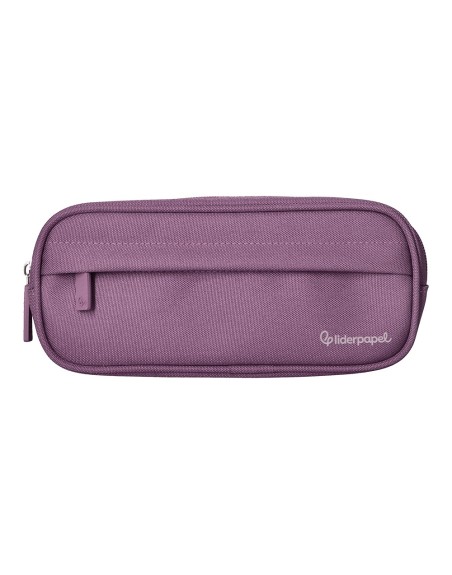 Estuche portatodo liderpapel classic ovalado 2 cremalleras con bolsillo delantero 210x90mm morado empolvado