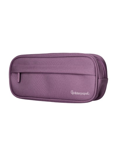 Estuche portatodo liderpapel classic ovalado 2 cremalleras con bolsillo delantero 210x90mm morado empolvado