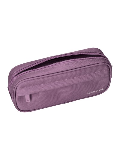 Estuche portatodo liderpapel classic ovalado 2 cremalleras con bolsillo delantero 210x90mm morado empolvado