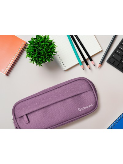 Estuche portatodo liderpapel classic ovalado 2 cremalleras con bolsillo delantero 210x90mm morado empolvado