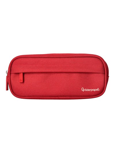 Estuche portatodo liderpapel classic ovalado 2 cremalleras con bolsillo delantero 210x90mm rojo