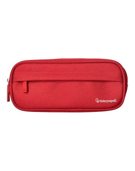 Estuche portatodo liderpapel classic ovalado 2 cremalleras con bolsillo delantero 210x90mm rojo