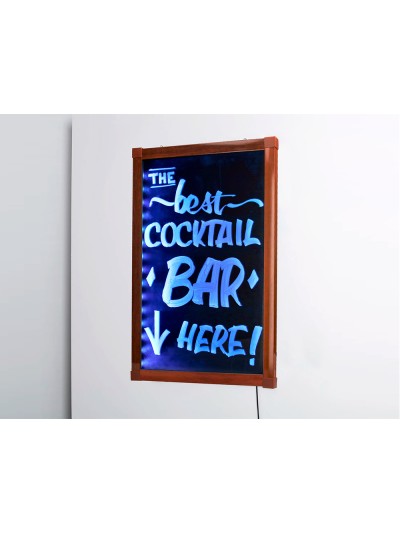 Pizarra cristal liderpapel con led en caballete de madera para rotuladores tipo tiza 50x90cm