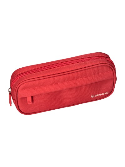 Estuche portatodo liderpapel classic ovalado 2 cremalleras con bolsillo delantero 210x90mm rojo