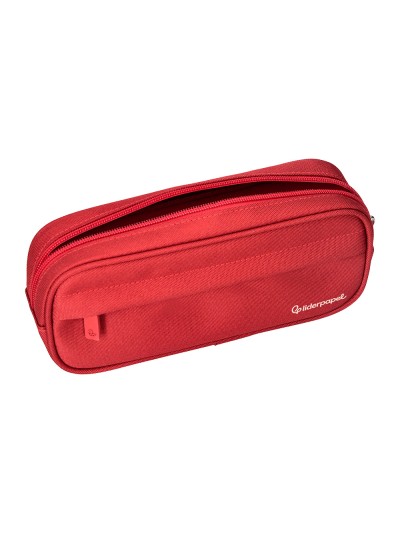 Estuche portatodo liderpapel classic ovalado 2 cremalleras con bolsillo delantero 210x90mm rojo